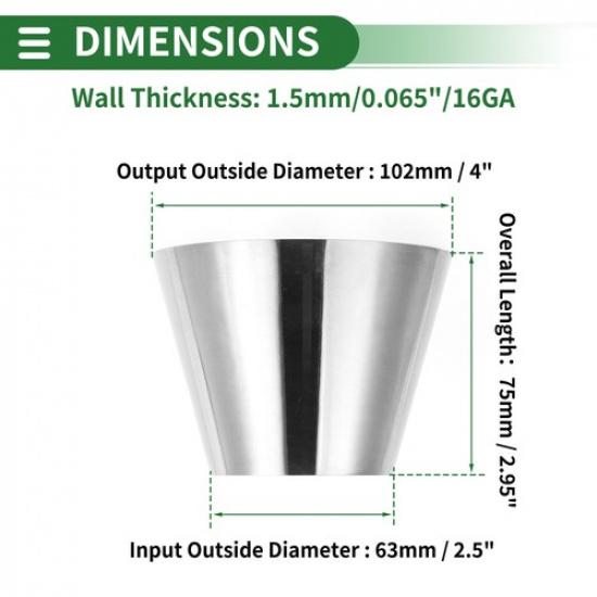 Car Exhaust Pipe Tubing Piping Adapter 25" OD To 4" OD 201 Stainless Steel New