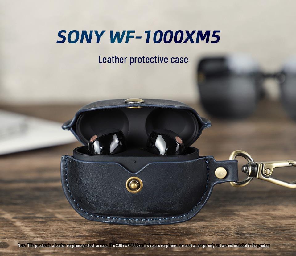 Funda para Auriculares Sony WF-1000XM5 de Cuero Genuino a Prueba de Caídas con Gancho