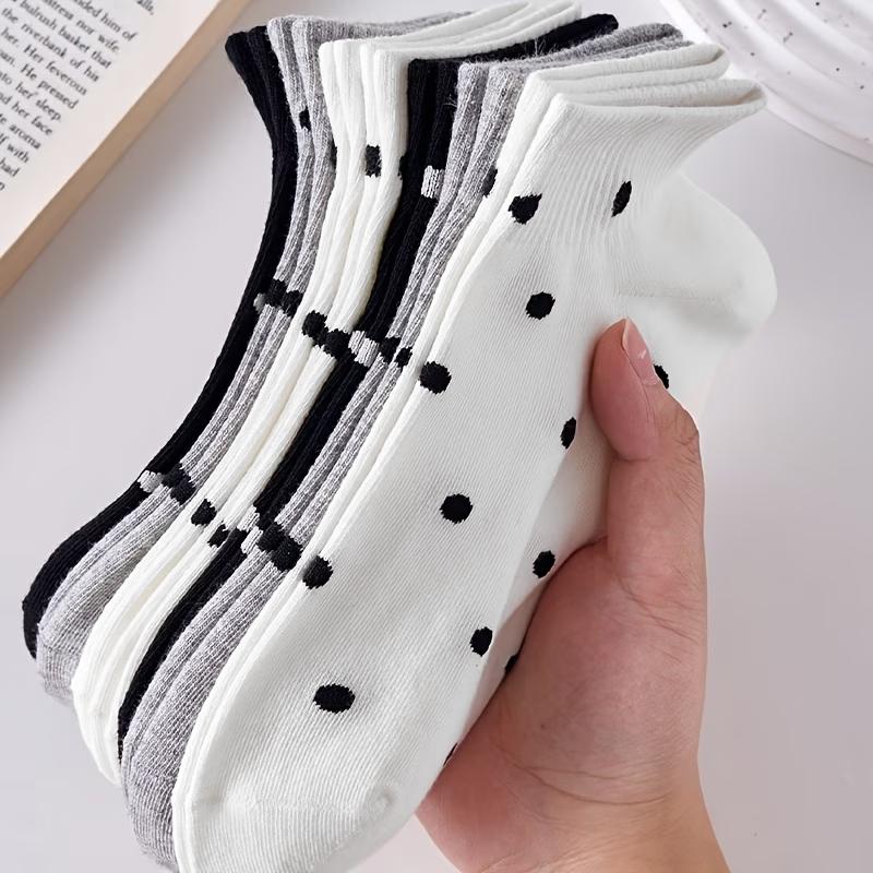Xiaomi 5 Pairs - Women's Polka Dot Socks, Breathable Black, White, and Gray Three Color Socks, Casual and Sweet Versatile Socks