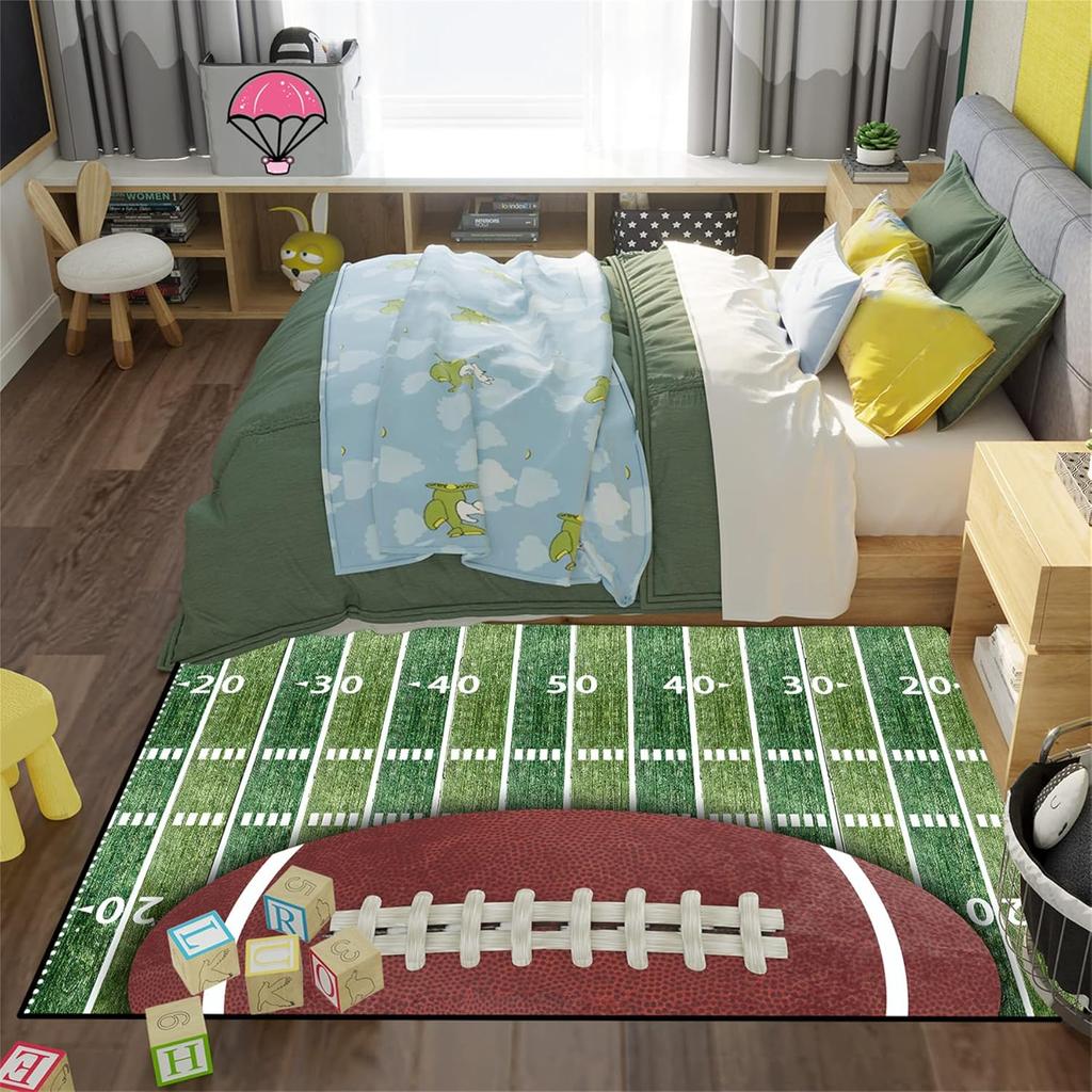 Amerikanischer Football Sportteppich für Jungenzimmer, Kinderzimmer und Wohnzimmer Teppich, Rutschfeste Sportbodenmatte