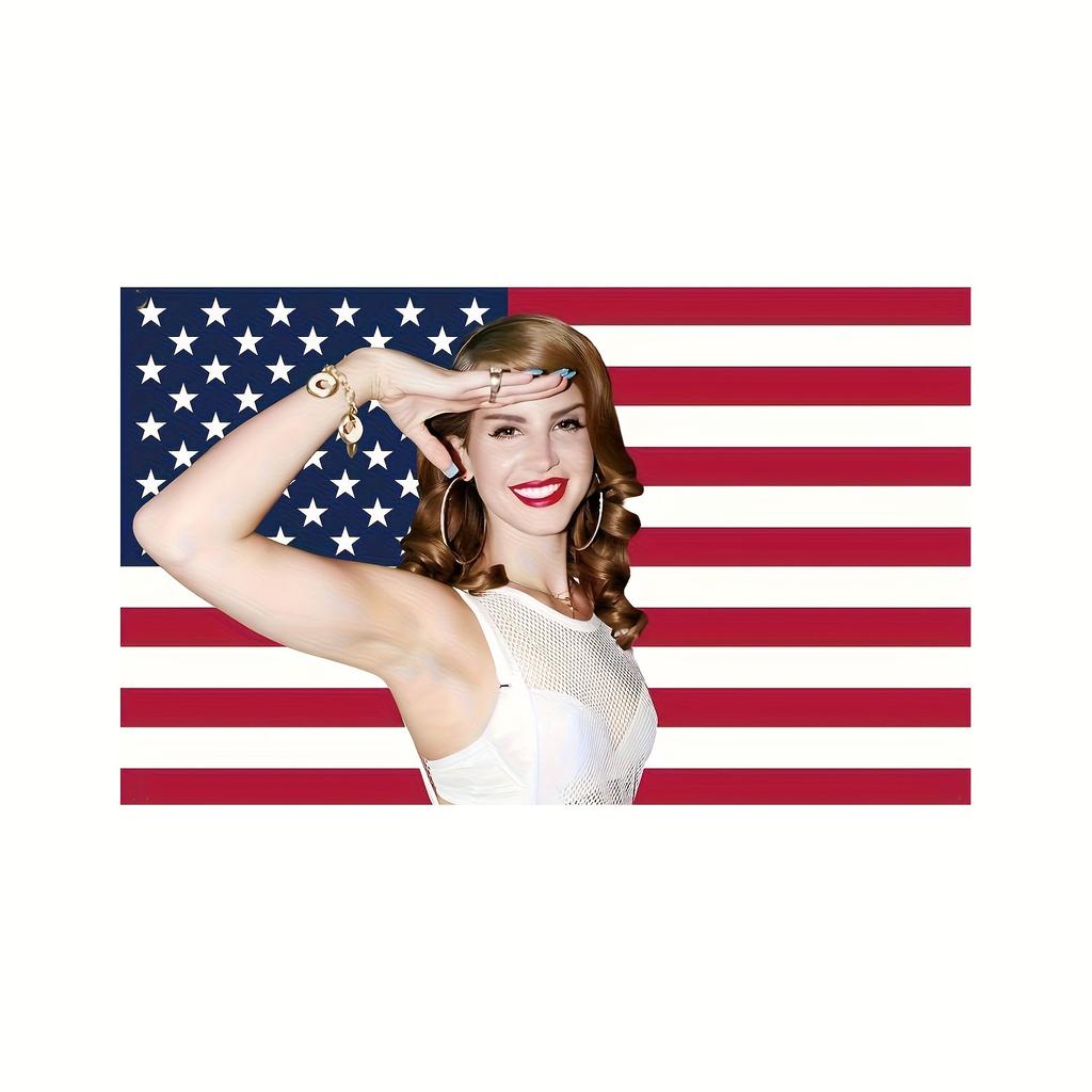 Lana Del Rey Patriotic American Flag Tapestry, Salute Woman Wall Hanging, Peach Beige Decor For Bedroom, Dorm & Party