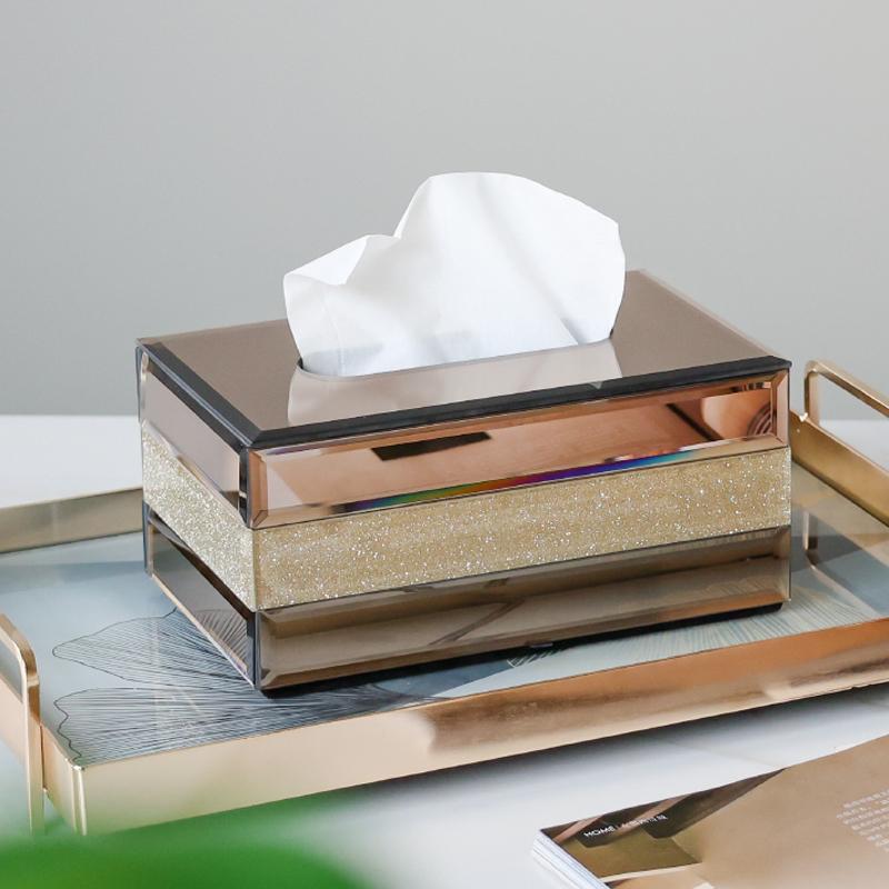 Tissue Box Living Room Light Luxury High-grade High-value Luxury High-end Glass Drawer Desktop Creative Sense of Advanced