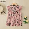 ZANZEA Damen Sommer Casual Rundhals Ärmellos Locker Print Westen Tops