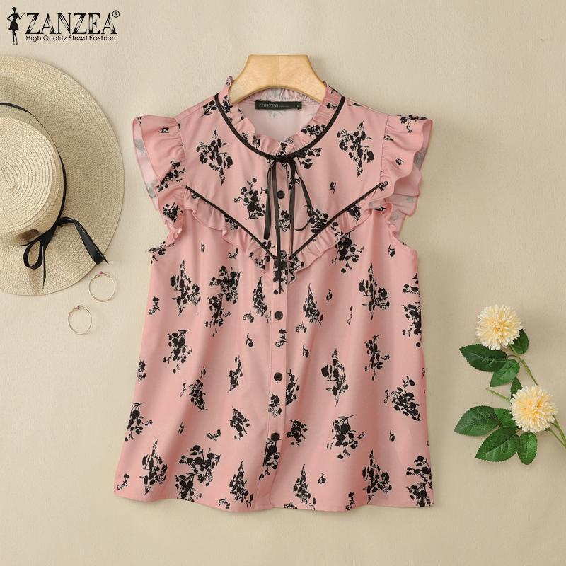 ZANZEA Women Summer Casual Round Neck Sleeveless Loose Print Vest Tops