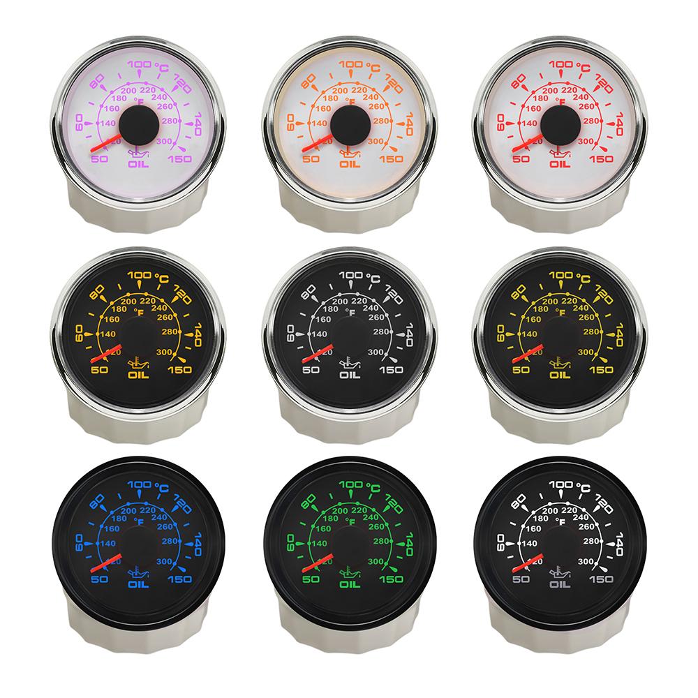 ELING Waterproof 52mm 2 Inch Oil Temperature Gauge 50-150℃ with 8 Colors Backlight 9-32V for Marine Car Boat Yacht