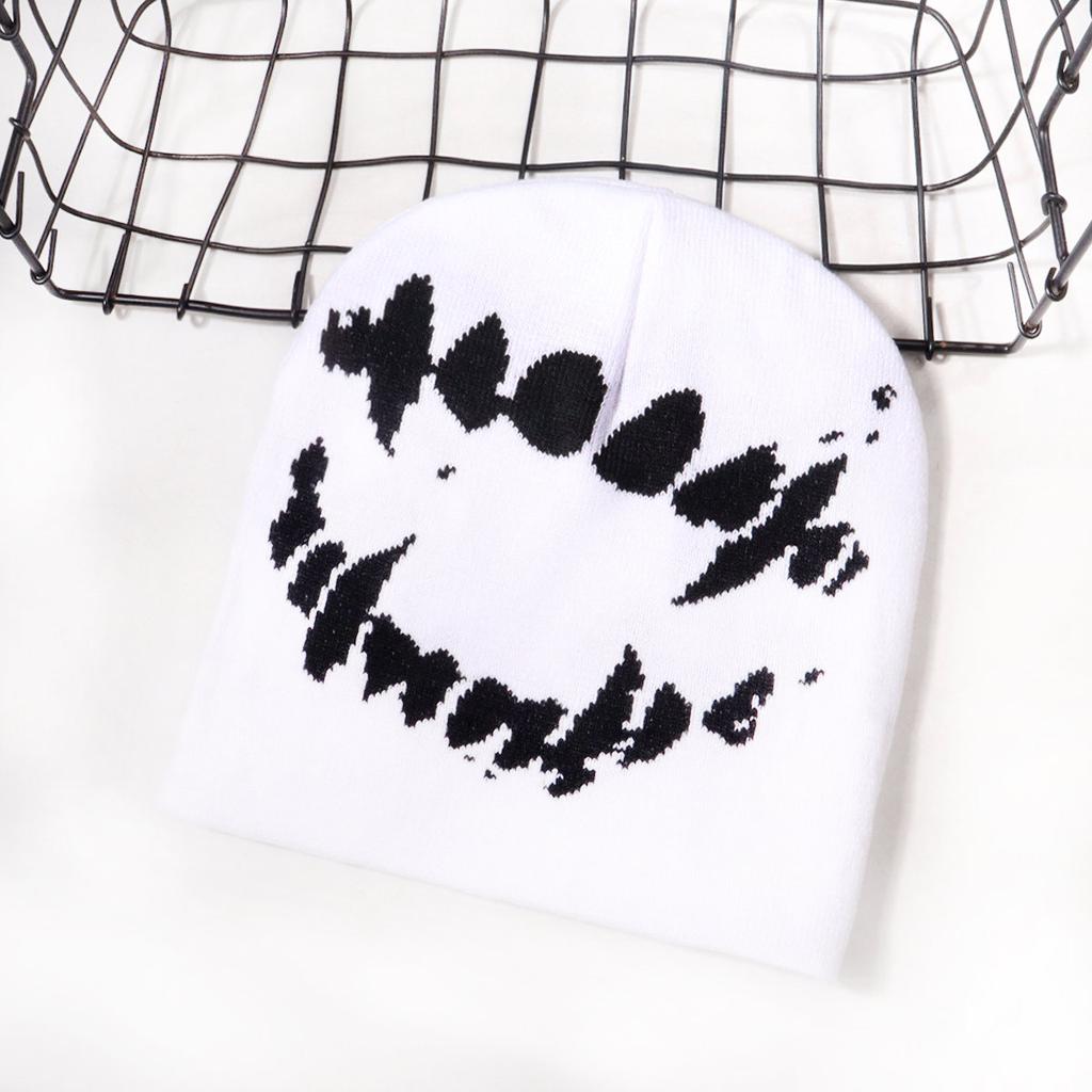 Autumn Winter New European American Style Street Hip-Hop Jacquard Knitted Beanie Teeth Pattern Button Spandex/Cotton Common