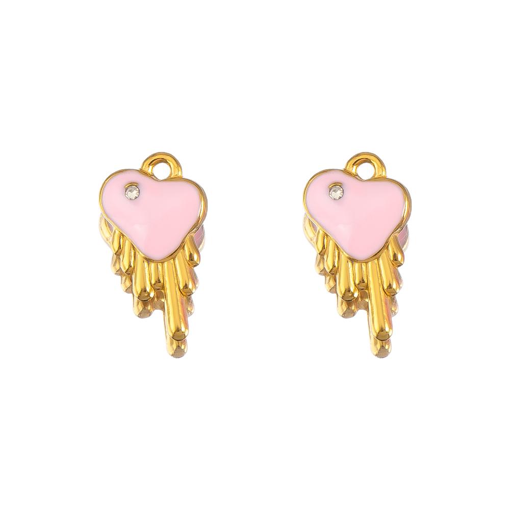 

2pcs Stainless Steel Charms Retro Pink Enamel Rose Flower Heart Necklace Charm for DIY Earring Jewelry Making Pendant Supplies