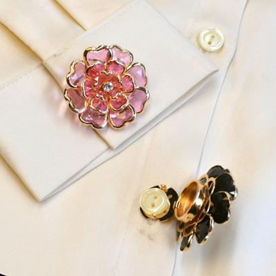 1pc Gifts Transparent Rhinestones Floral Cufflink Brooch Buckle DIY Button Covers Clothing Accessories Dripping Enamel Cufflinks