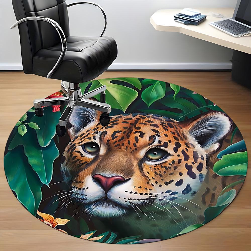 1pc Jaguar Print Carpet for Office Non Slip, Round Carpet, Soft & Comfortable, Carpet for Office, Lightweight Round Floor Mat
