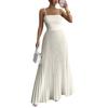 Vestido largo de color plisado con cintura ajustada y tirantes finos para mujer para salir por la noche