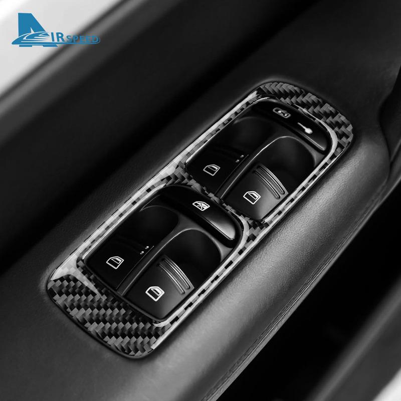 Real Soft Carbon Fiber Sticker For Porsche Cayenne 2003 2004 2005 2006 2007 2008 2009 2010 Window Lifting Button Frame Panel