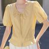 French Elegant V-Neck Ruffle Puff Sleeve Shirt