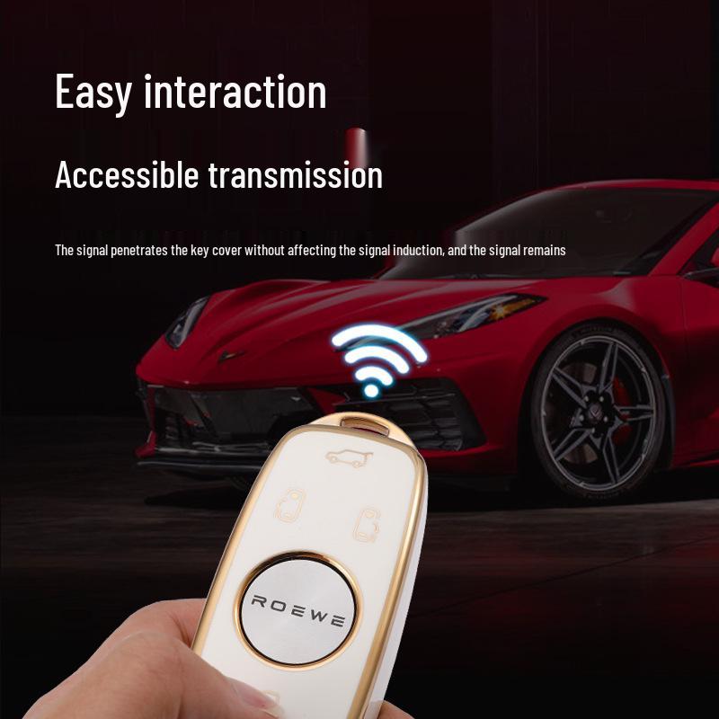 Roewe iMAX8 Key Cover - Stylish Gold Edge Silicone Protective Shell for Business Cars