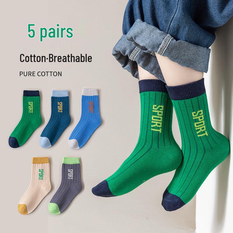 Boys' and Girls' Mid-Calf Cotton Socks - Autumn/Winter Deodorant Trendy Letter Design for Children
