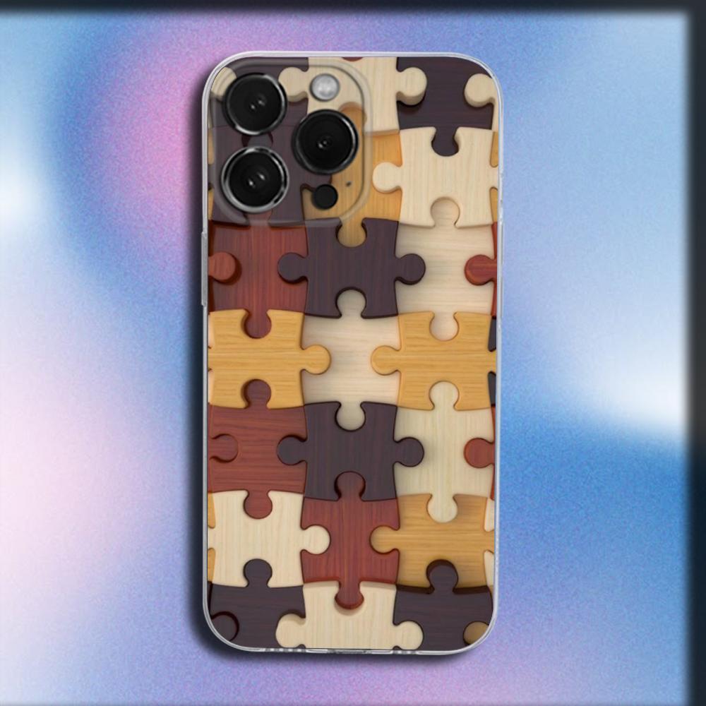 Autism Support Puzzle Pattern Phone Case For iPhone 16,15,14,13,12,11 Plus,Pro,Max,XR,XS,X,Plus,SE,Mini Transparent Soft Cover