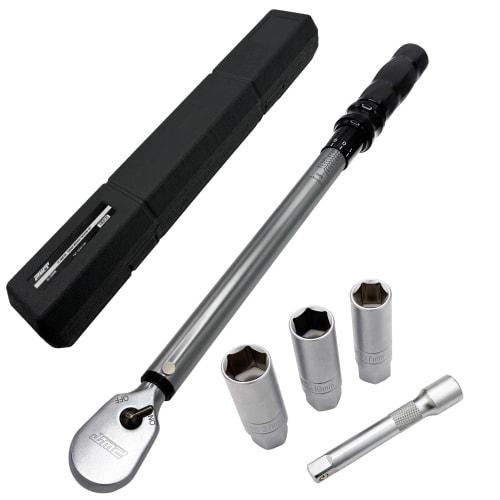 PWT Torque Wrench Set for Automotive Tire Change, 12.7mm (1/2 Inch) 90-Tooth Wheel Nut Deep Socket, 20-200Nm, Made In Taiwan