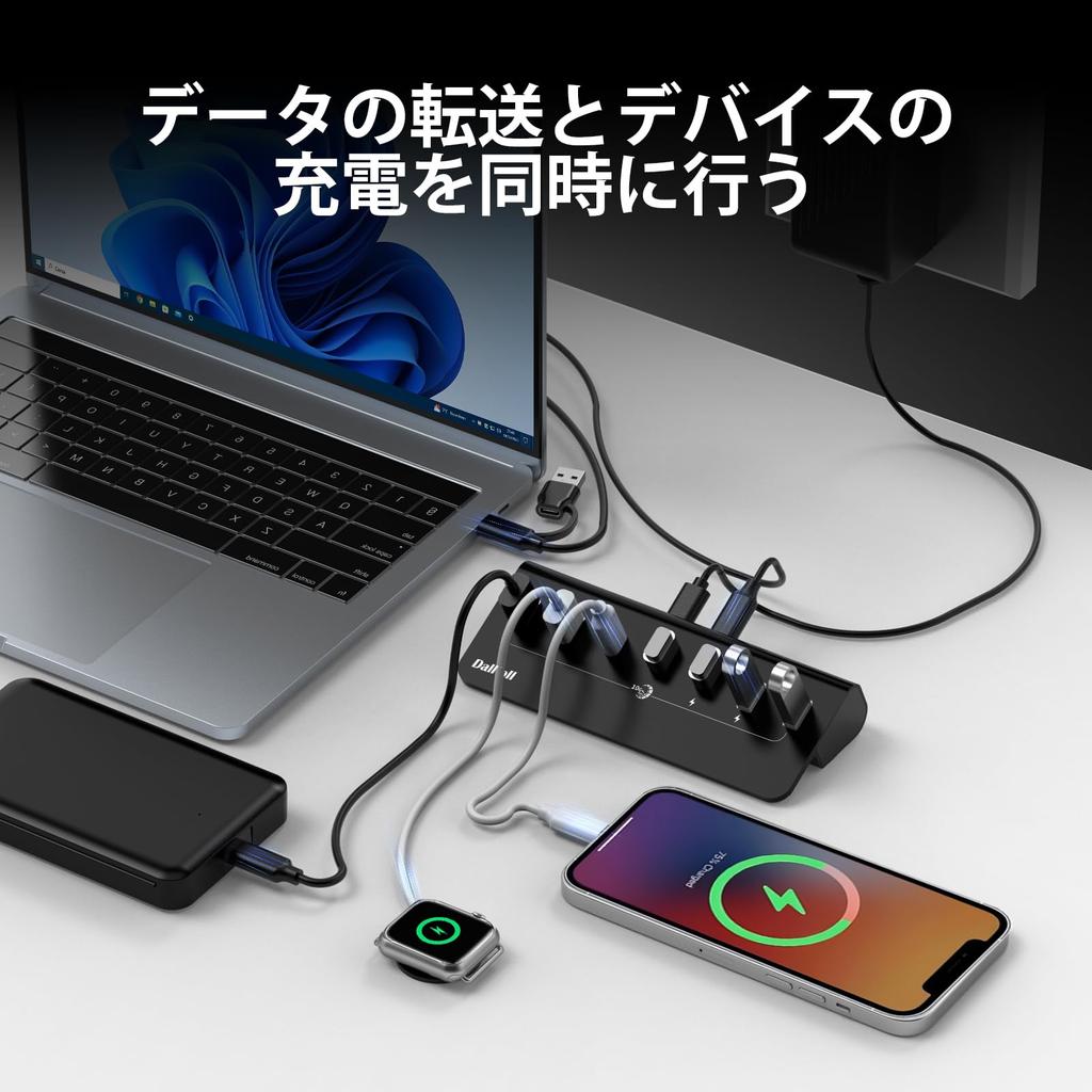 Dallfoll USB Hub USB Hub 7 Port USB Gen2 10Gbps Expansion Splitter 4 USB A Ports and 3 USB C Ports Supports Charging HUB 3.2 BC1.2 Self-powered