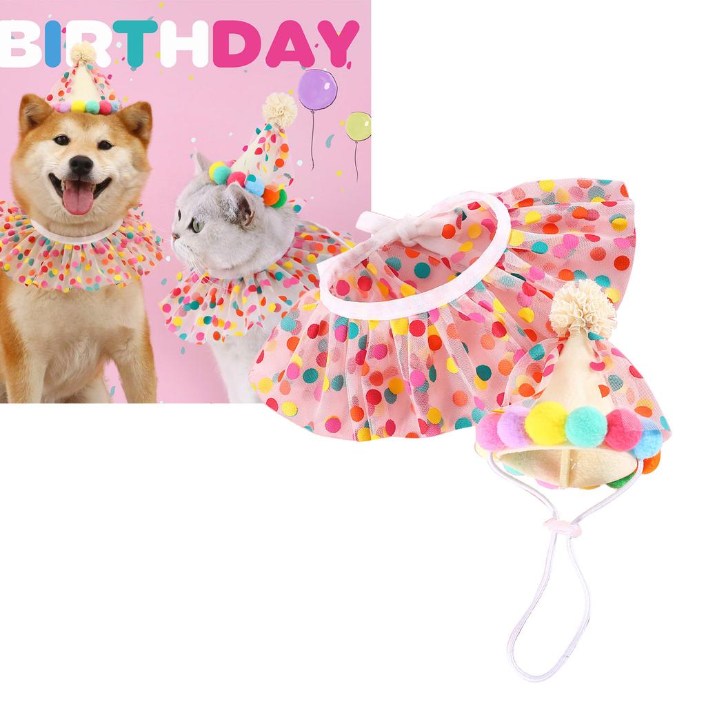 Pet Birthday Hat Bid Set Lovely Soft Pet Birthday Party Decorations Pet Colorful Hat Scarf for Dogs