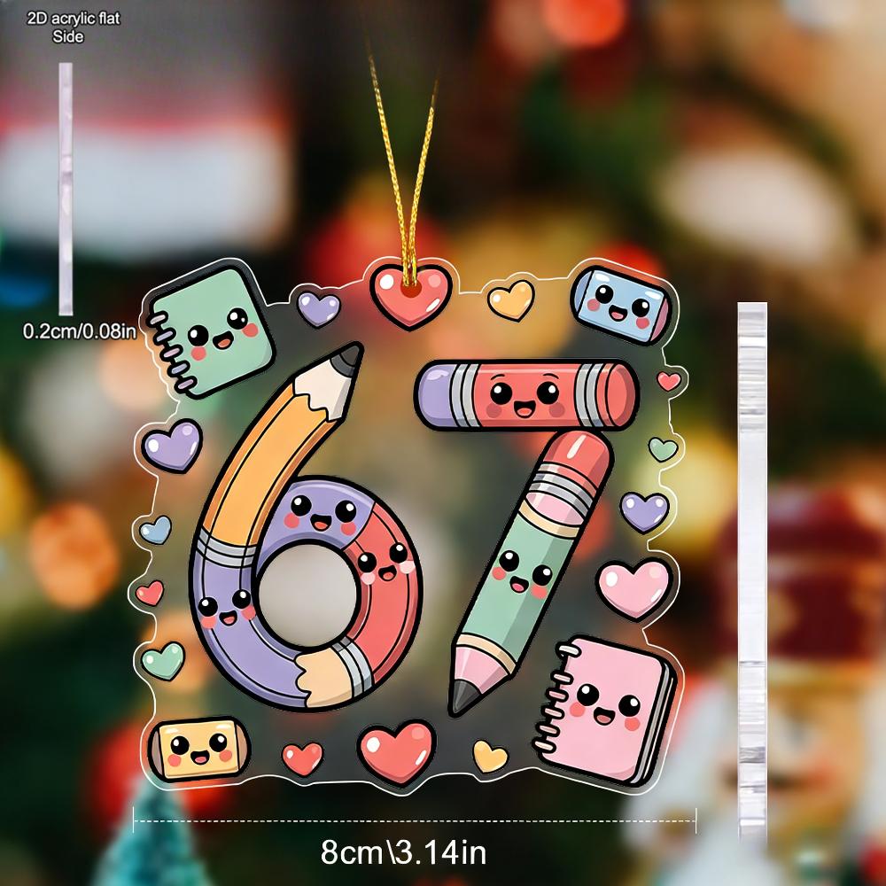Number 67 Hanging Ornament - Acrylic Six & Seven Pendants with Pencil-Shaped Hanging Loop, Graduation Decorations Suitable for New Year