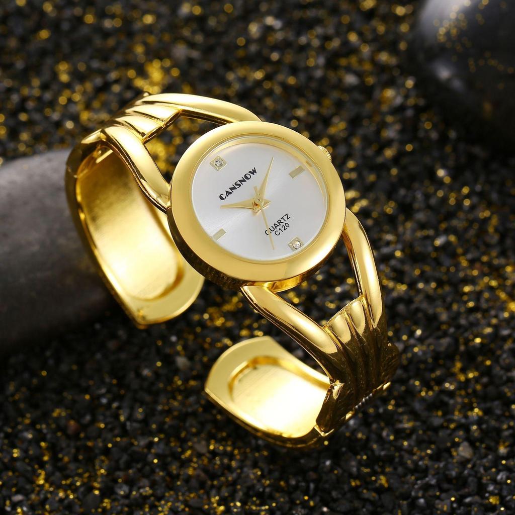 New Luxury Fashion Rhinestone Round Dial Ladies Quartz Bracelet Watch Elegant Female Clock Women's Gold Bangle Wristwatch