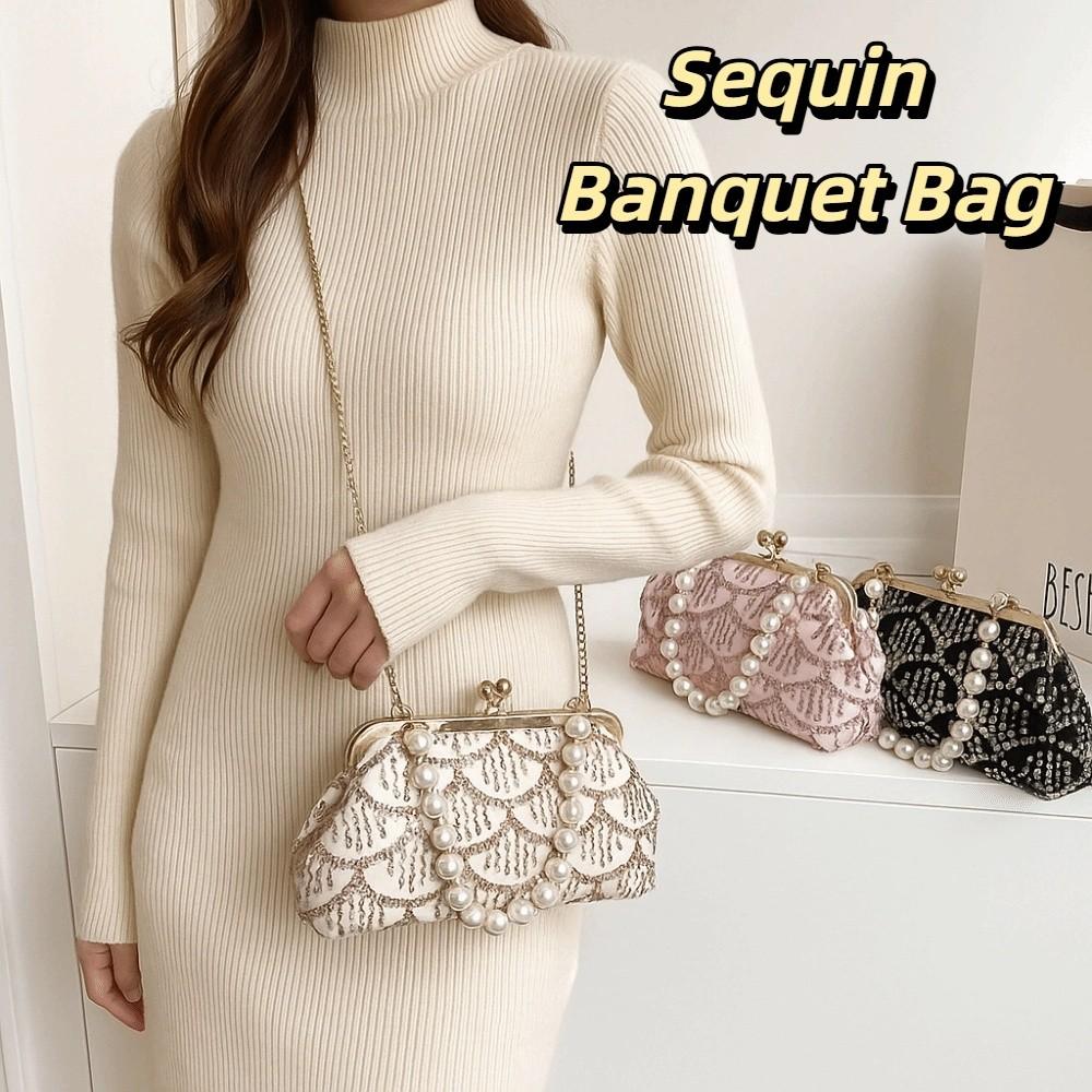 Pearl Hanfu Clutch Bag Kiss Lock Ladies Shell Bag Wrist Bag Sequin Banquet Bag  Banquet