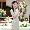 Off-Season Qing Chiffon Cheongsam Dress with Cut Flower Jacquard Pattern