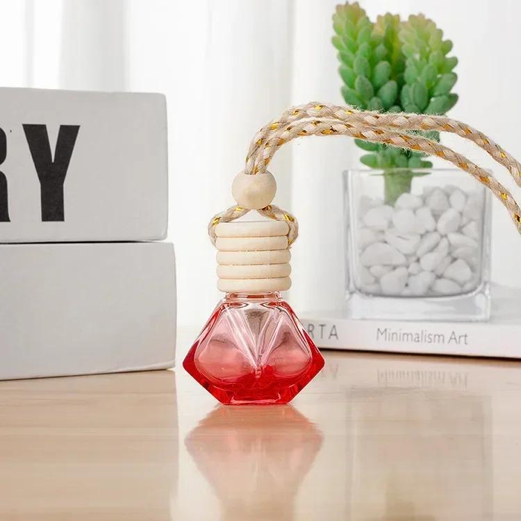 1pcs Refillable Perfume Bottle Empty Colorful Diamond Glass Aromatherapy Essential Oil Vials Wood Lid with String