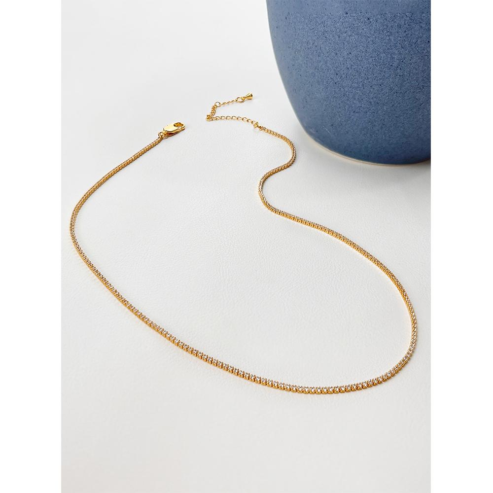 Peri'sBox 1mm Cubic Zirconia Chain Necklace Dainty Super Thin Tennis Choker Necklaces Jewelry for Women Donna Collane Hot