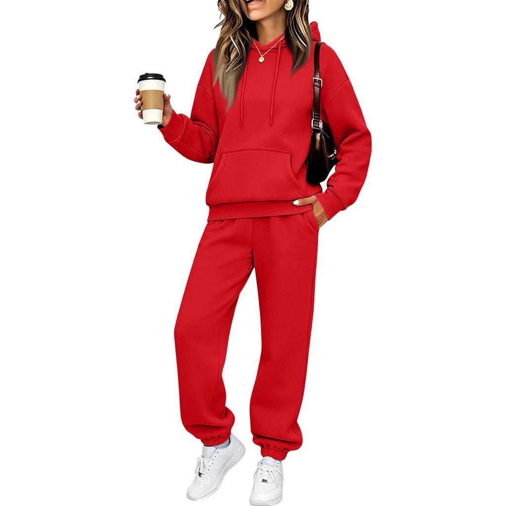 Women's Lined Hoodie and Jogger Pants 2 Piece Set, Casual Drop Shoulder Outfit