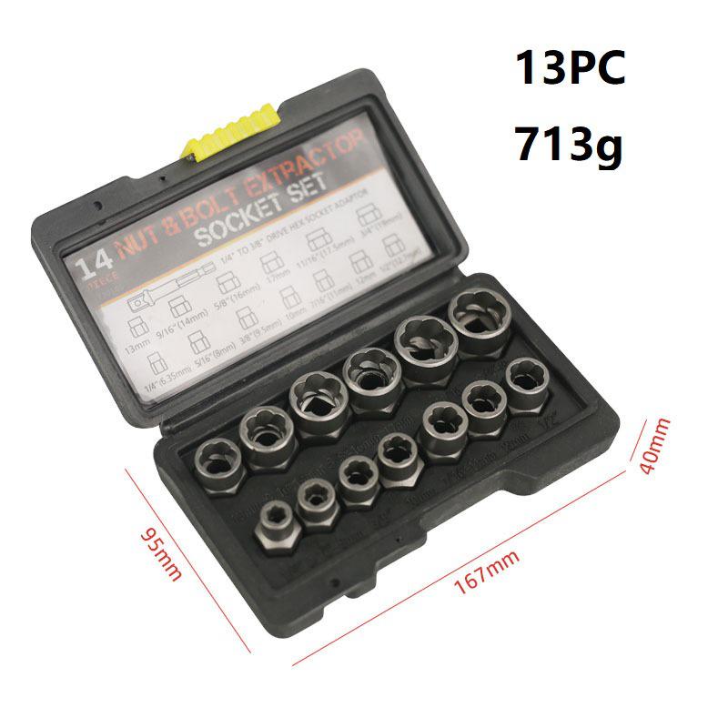 14dílná sada extraktorů šestihranných matic pro poškozené matice