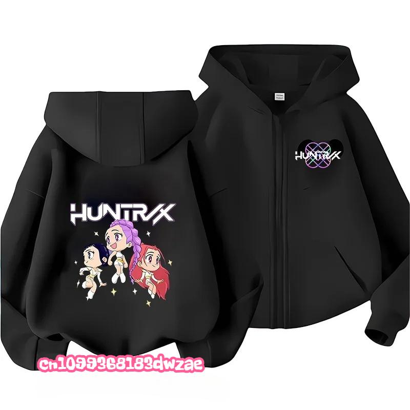 KPop Demon Hunters Zipper Hoodie Cartoon Girls Coat Fashion Thin Clothes Purple Autumn Hoodie Jacket Kids Anime Sweatshirt Gift
