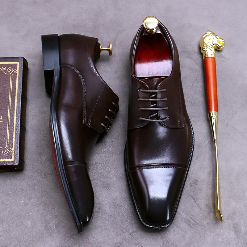 Men's leather shoes, three-joint leather shoes, business square head large size formal cowhide leather shoes