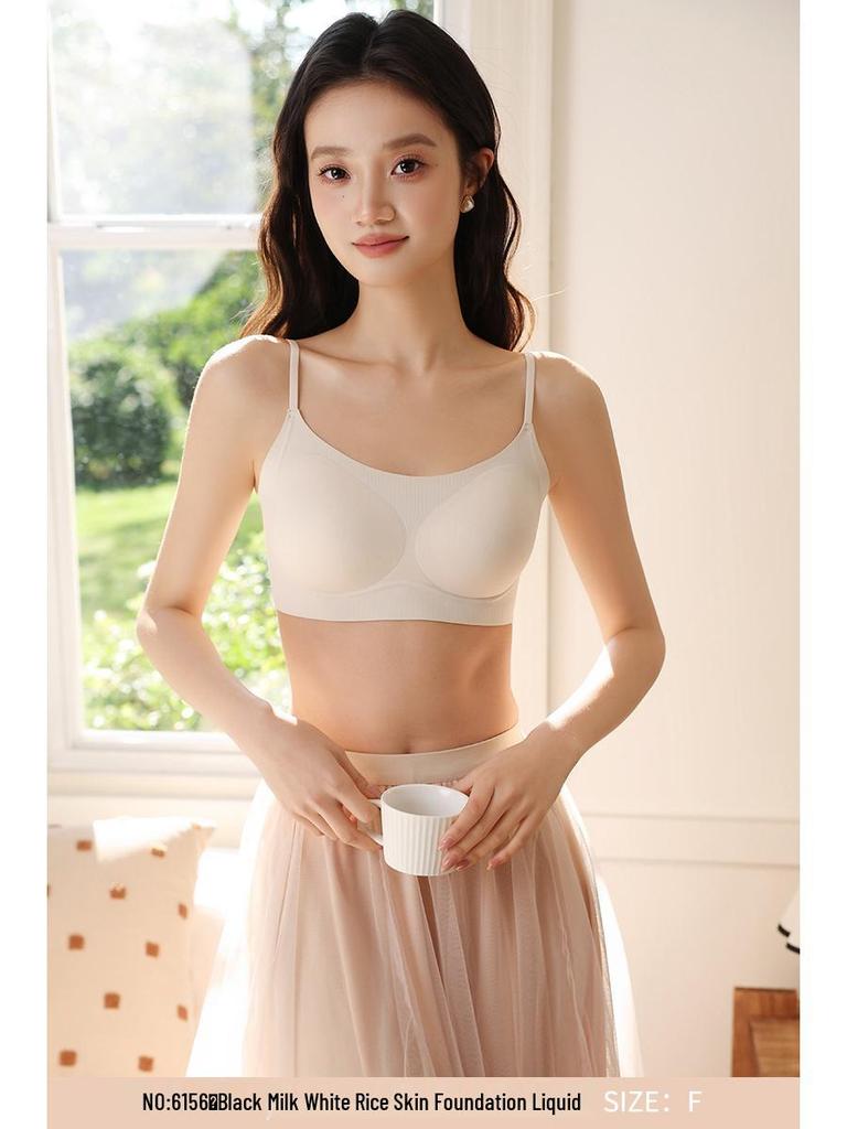 Women's Seamless Strappy Ice Silk Bra: Thin, Breathable, Wire-Free, with Large Open Back and Fixed Cups.