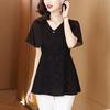 Women's New Summer Short-sleeved Black V-neck Fashion Versatile Mom Style Top