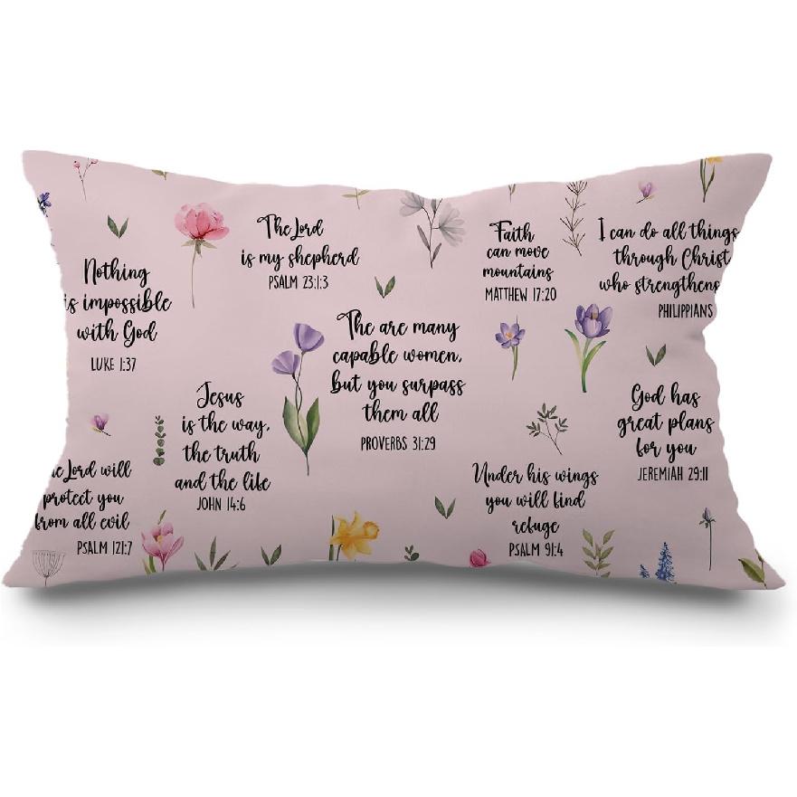 JINYO Bible Verse Pillow Covers 12x20 inch, Christian Gifts for Women Men, Christian Room Decor, Christian Pillow, Bible Verse Decor, Bible Pillow