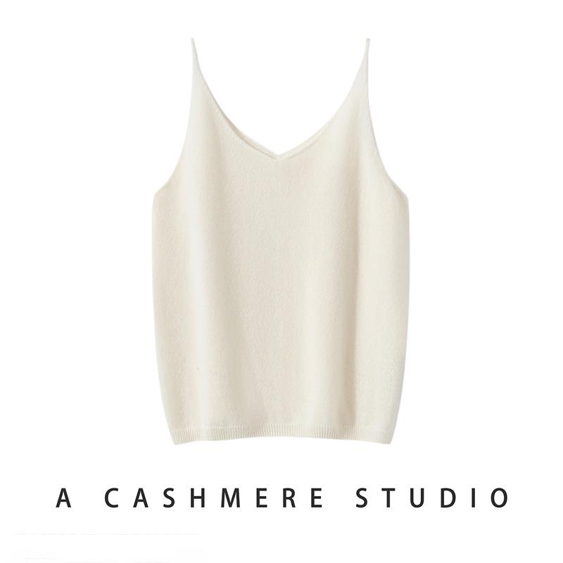 Women's 100% Pure Cashmere Thin Strap Camisole - Versatile Autumn/Winter Knit Pullover