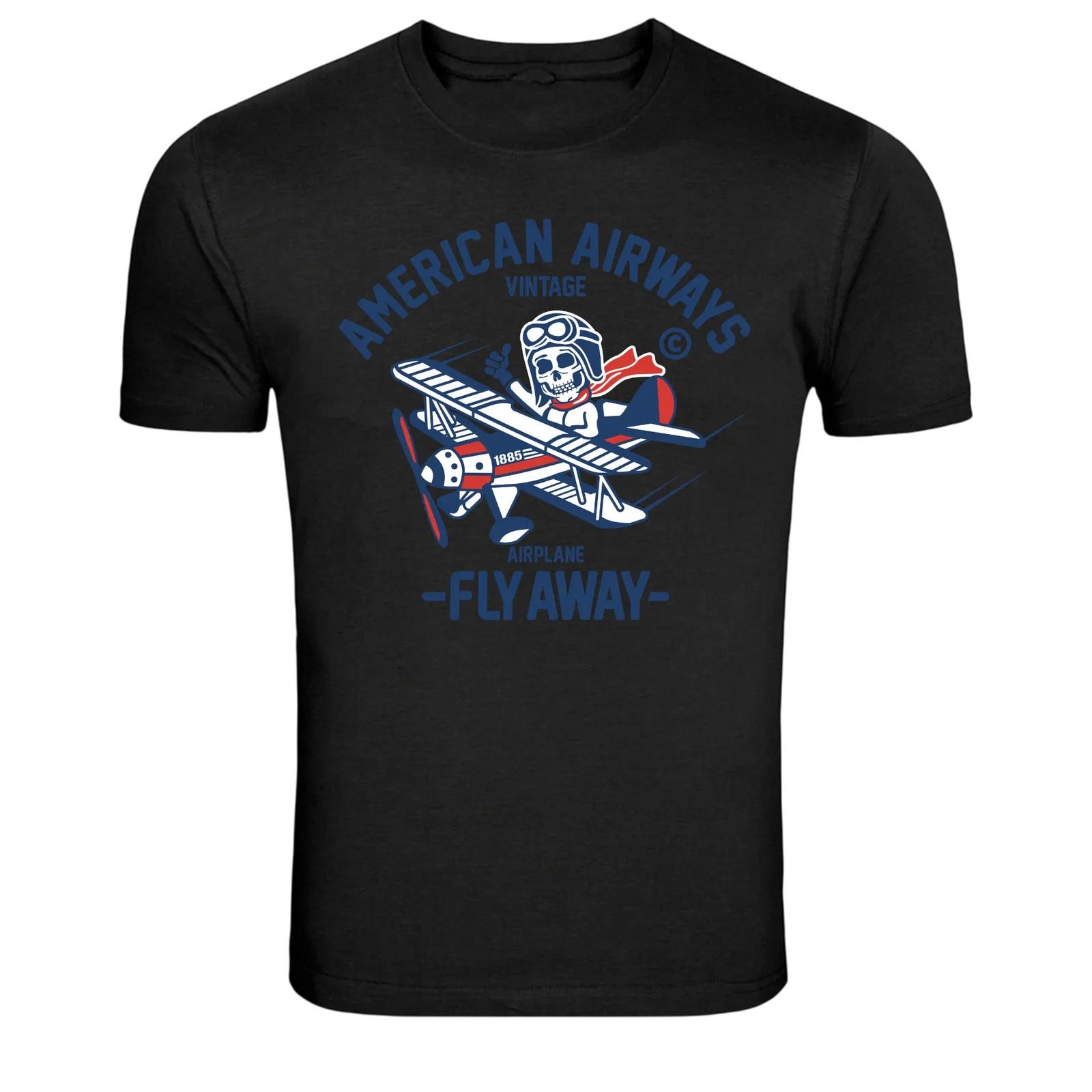 

American Airways Vintage Skeleton Pilot Airplane T-Shirt L