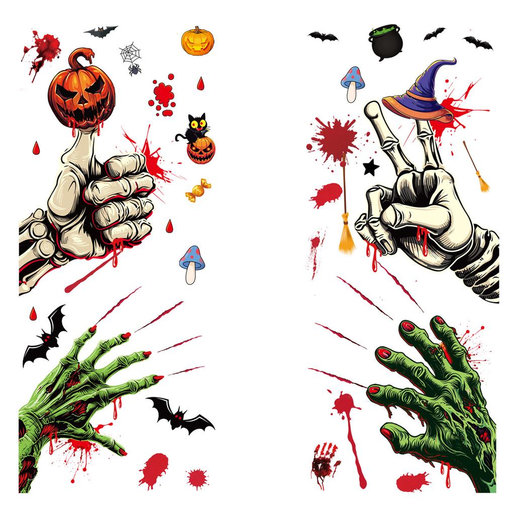 Halloween Decoration Blood Handprint Pumpkin Stickers Halloween Shopping Mall Window Scene Decoration Ghost Hand Spider Stickers