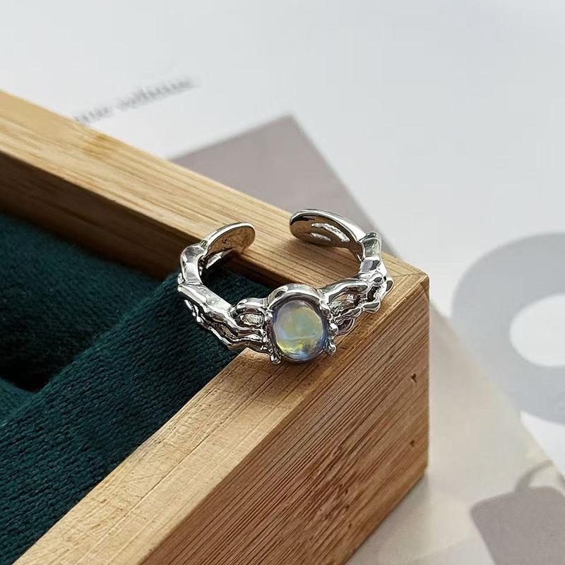 Niche Texture Inlaid Moonstone Zircon High-End Sense Personality Opening Retro Ring Women