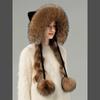 Koreanische Version der neuen Fuchspelzmütze für Damen, Herbst und Winter, niedliche Bärenstrickmütze, warmer Ohrenschutz, Pelzmütze lässt das Gesicht schmaler wirken