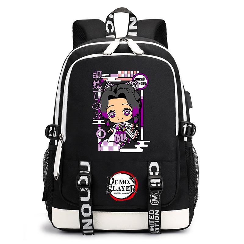 Demon Slayer Anime Print Student Backpack USB Charging Port Lightweight School Bag for Boys Girls