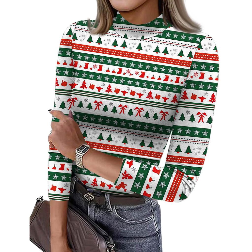 Damen Slim Bottom T-Shirt Mode Lässig Farbverlauf Druck Rundhals Pullover 3/4 Ärmel Top