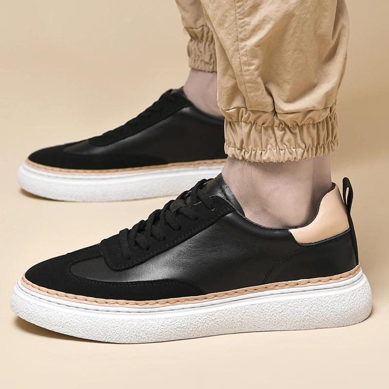 Italian Mens Shoes Genuine Leather Luxury Casual Shoes Comfy Breathable Tennis Sneakers High Quality Walking Non-Slip Shoes New