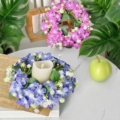 Artificial Wildflowers Candle Ring Wreath Small Flowers Pillar Candle Holder for Farmhouse Spring Wedding Home Tabletop Decoration