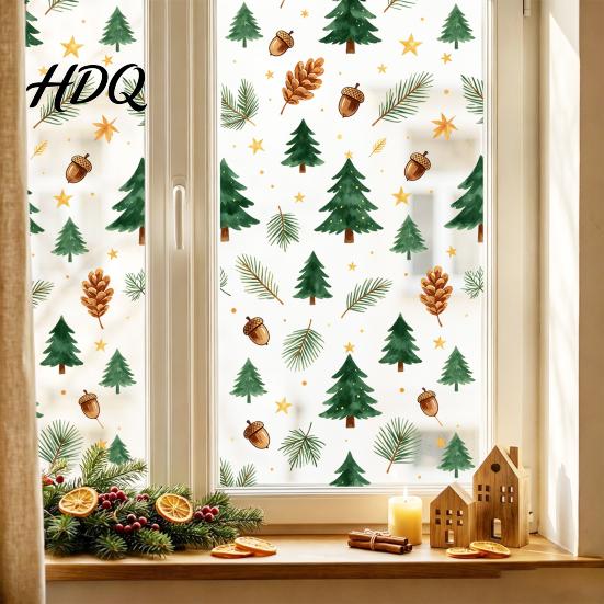 Window Decoration Decal Christmas Static Cling Xmas Tree Snowman Santa Hat Bell Reusable Cling Glass Sticker Removable for Holiday Party Sticker