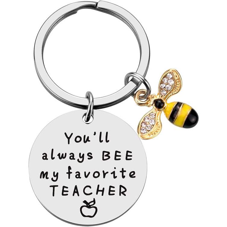 Thanksgiving Gift: Stainless Steel Keychain with Engraved Little Bee Pendant – Ideal Graduation Gift for Teachers