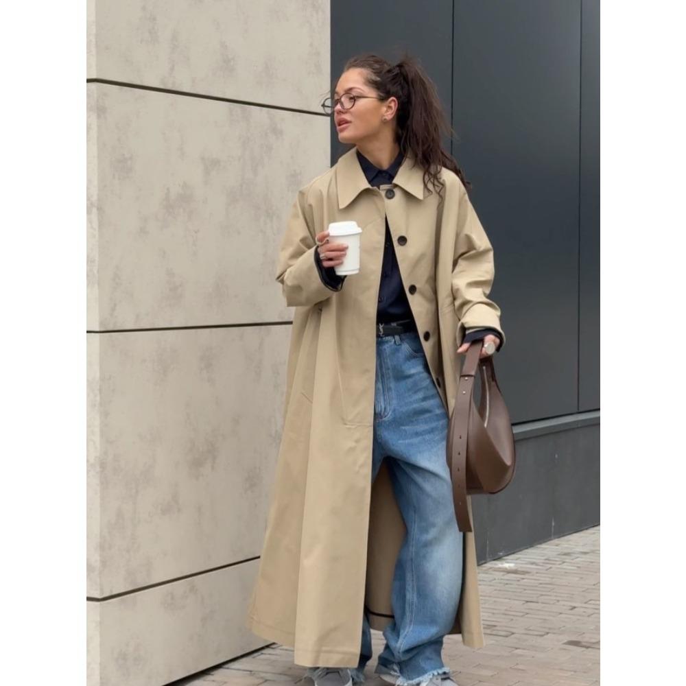 Spring and autumn, khaki trench coat women s medium and long knee-length single-breasted British temperament ins coat S хаки