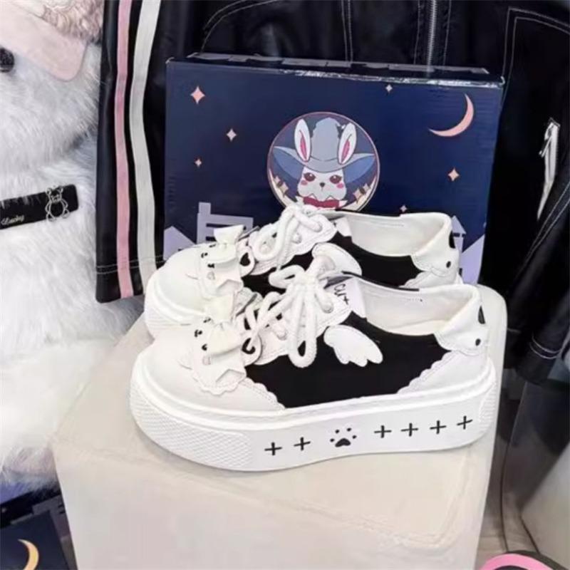 

Оригинальные холщовые туфли Лолиты для девочки Мэнмэн, туфли с большой головой, туфли с маленьким кроликом, новая женская обувь, весна и осень, толстая подошва, универсальные 40 чёрный