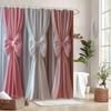 Pink & Peach Bow Shower Curtain - Light Gray Drapes,  12 Hooks, Washable Polyester, Elegant Bath Decor
