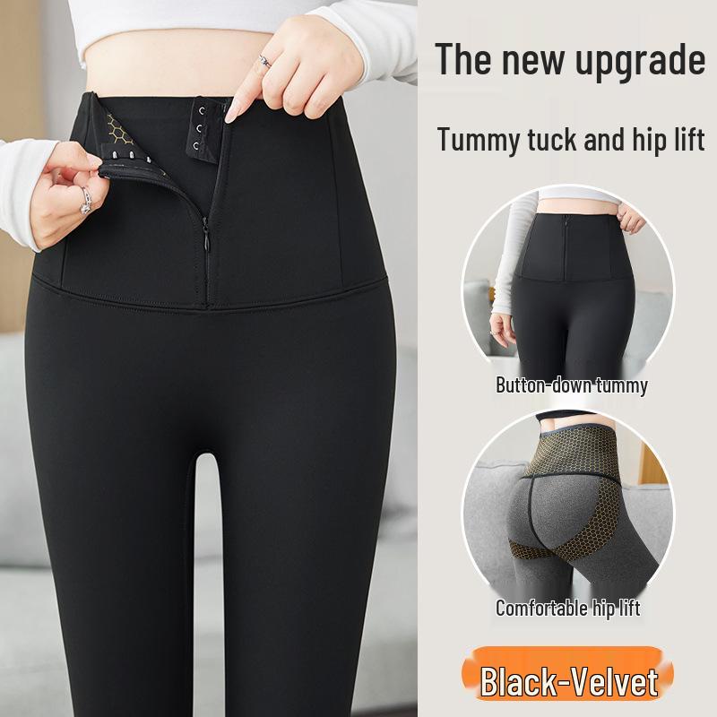 

High-Waist Slimming Yoga Pants - Women s Tummy Control, Butt Lifting, Velvet-Lined, Cold-Resistant Outerwear for Autumn/Winter XXL [140-160 jin]